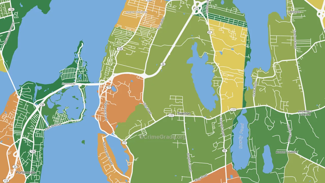 Tiverton, RI Map of Murder Rates
