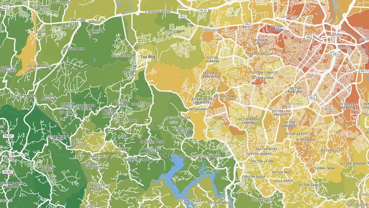 Toa Alta Municipio, PR Map of Murder Rates