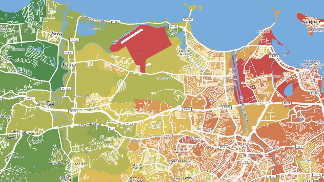 Toa Baja Municipio, PR Map of Murder Rates