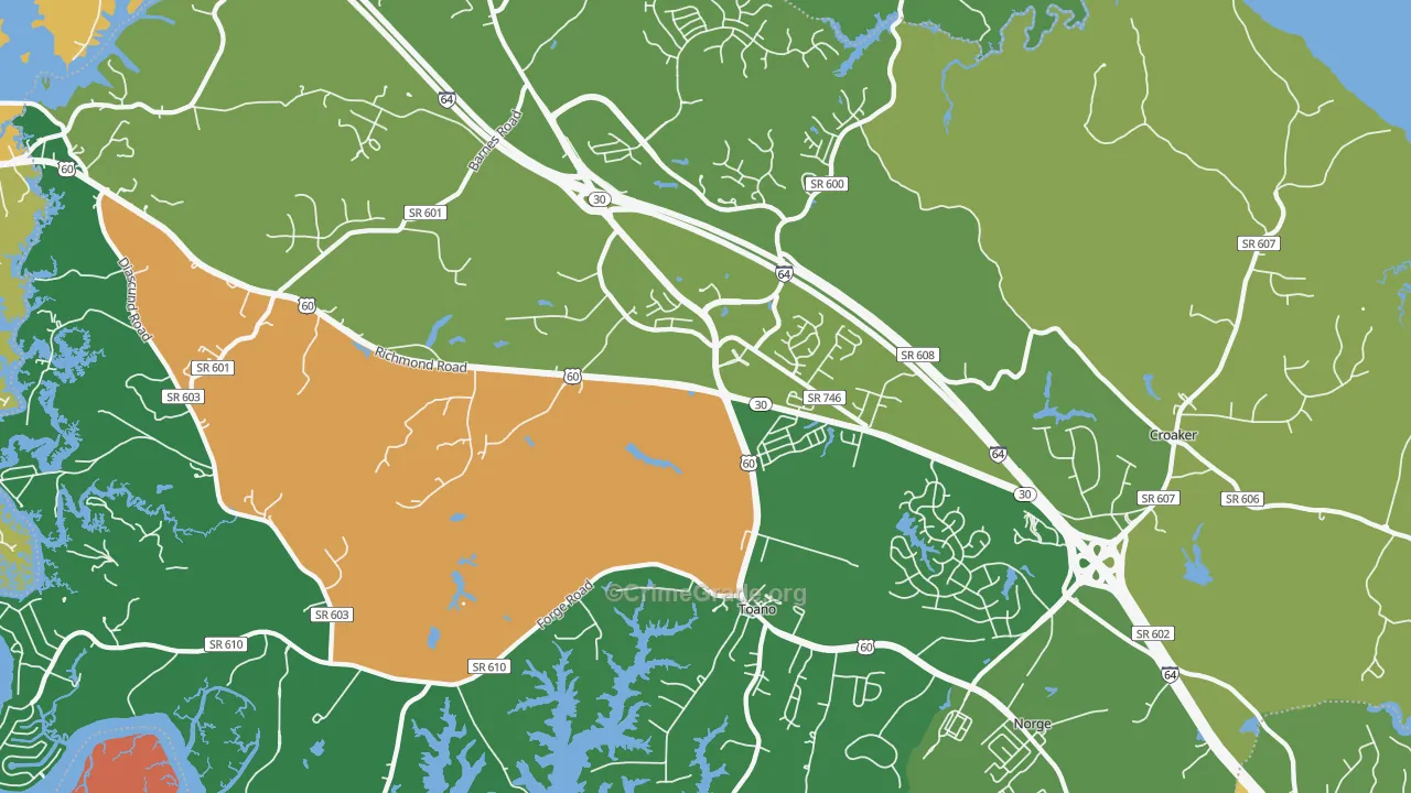 Toano, VA Map of Murder Rates