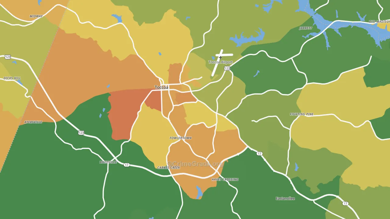 Toccoa, GA Map of Murder Rates