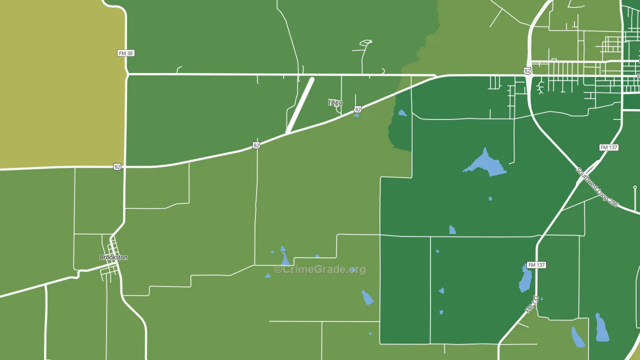 Toco, TX Map of Murder Rates