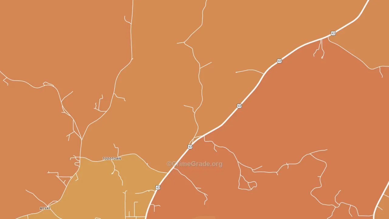 Toddtown, AL Map of Murder Rates