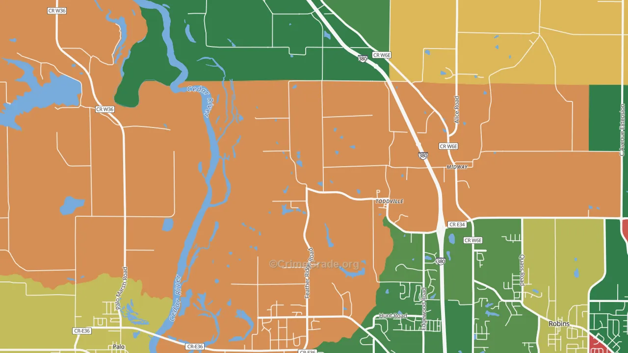 Toddville, IA Map of Murder Rates