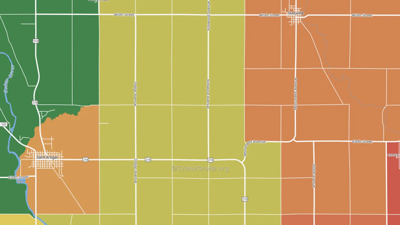 Toeterville, IA Map of Murder Rates