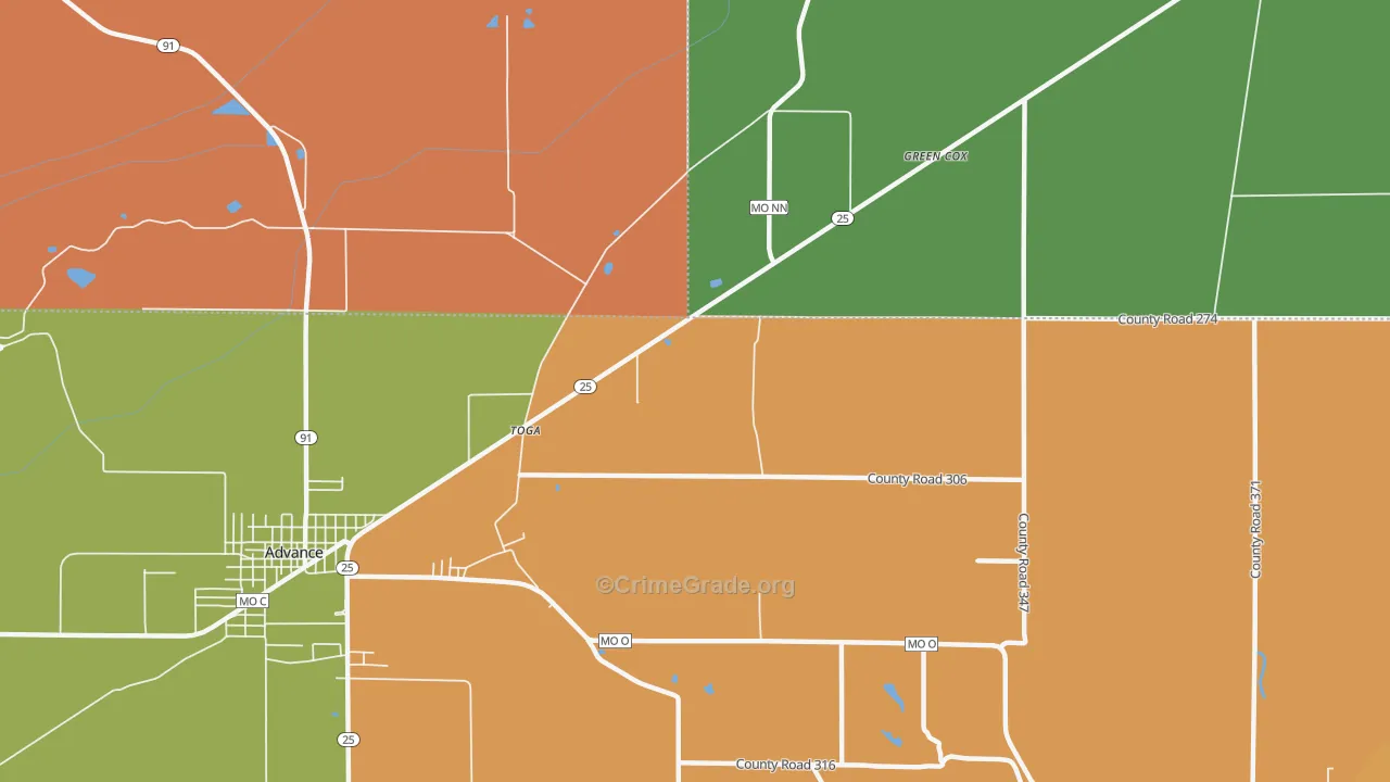 Toga, MO Map of Murder Rates