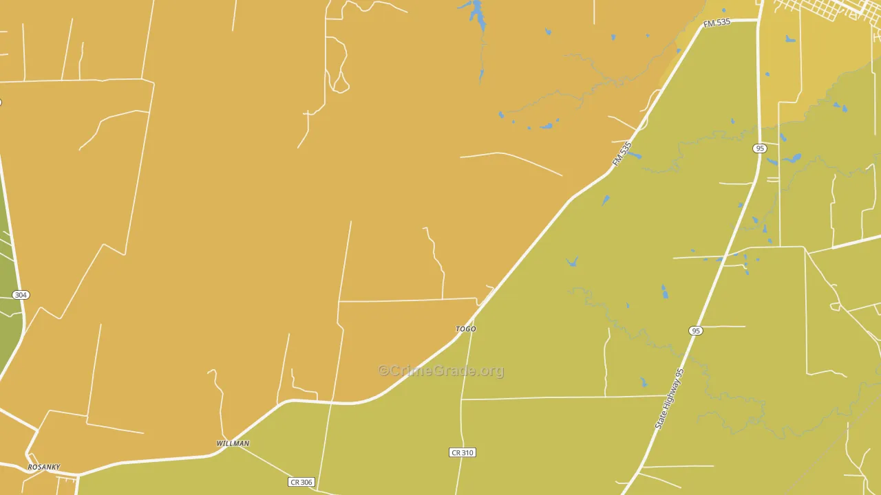 Togo, TX Map of Murder Rates