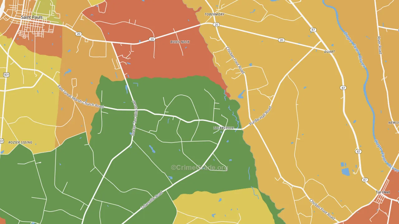 Tolarsville, NC Map of Murder Rates