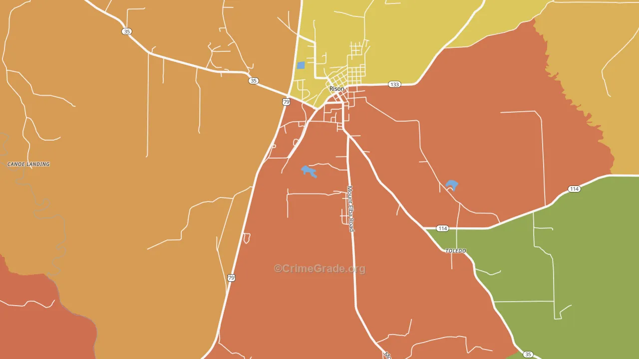 Toledo, AR Map of Murder Rates