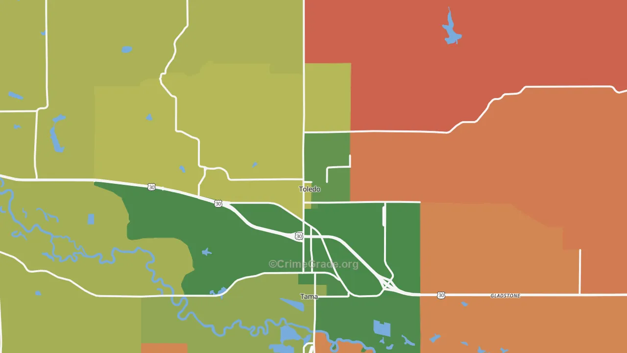 Toledo, IA Map of Murder Rates