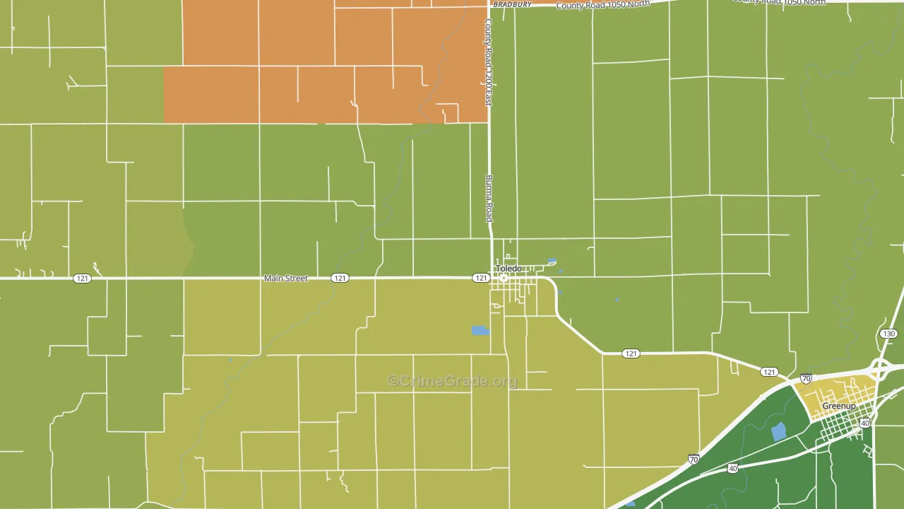 Toledo, IL Map of Murder Rates