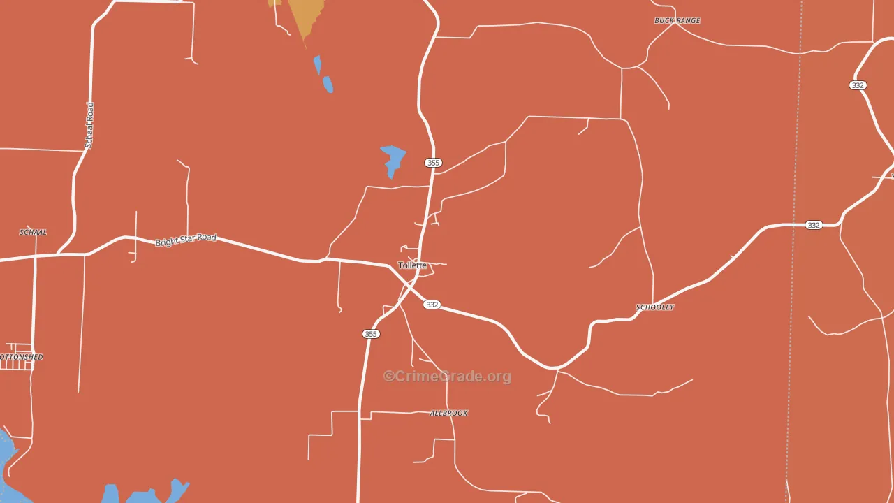 Tollette, AR Map of Murder Rates