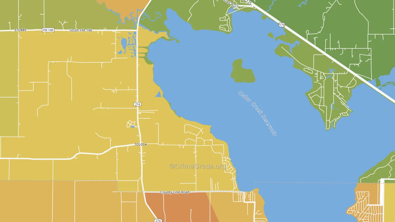 Tolosa, TX Map of Murder Rates