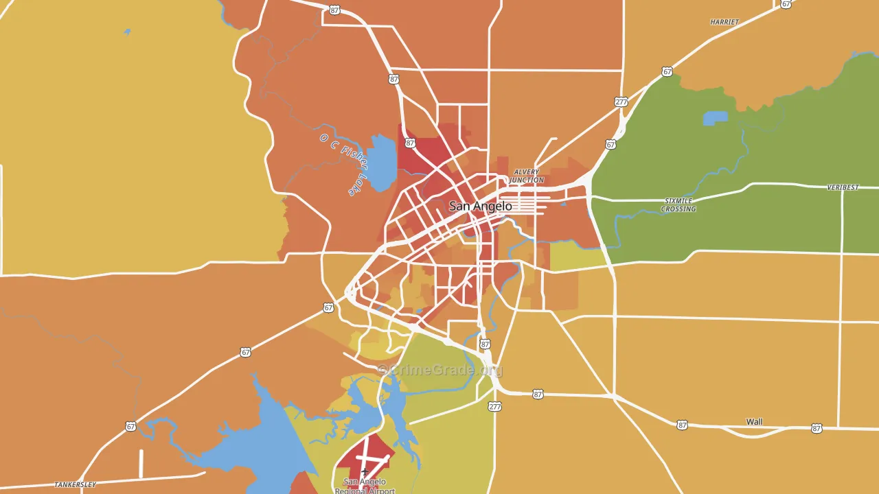Tom Green County, TX Map of Murder Rates
