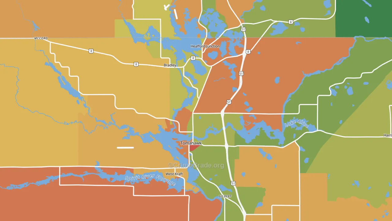 Tomahawk, WI Map of Murder Rates