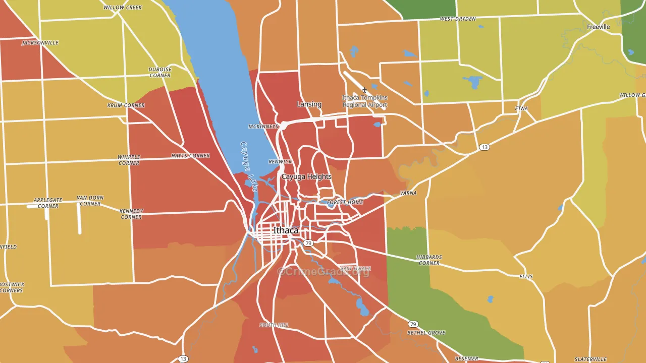 Tompkins County, NY Map of Murder Rates