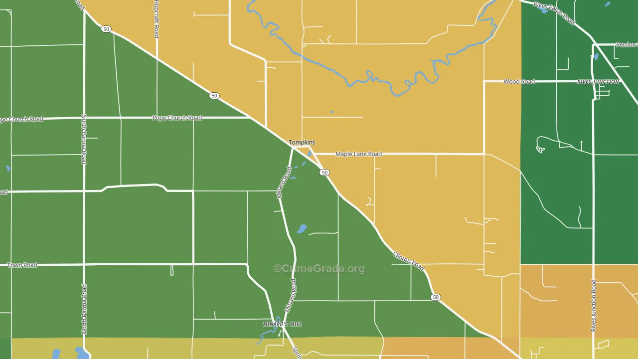 Tompkins, MI Map of Murder Rates
