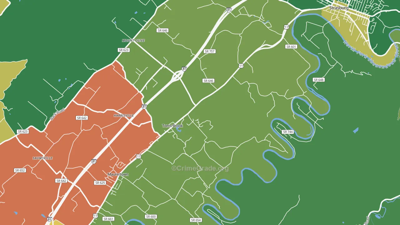 Toms Brook, VA Map of Murder Rates