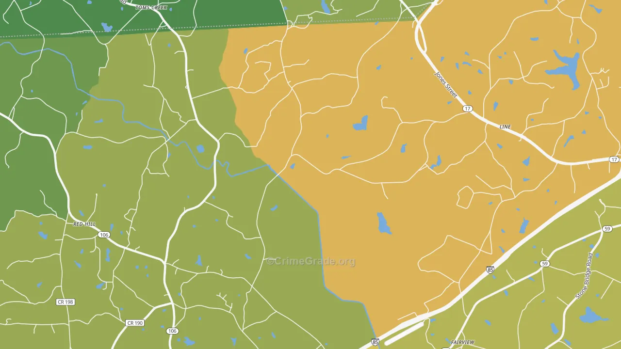 Toms Creek, GA Map of Murder Rates