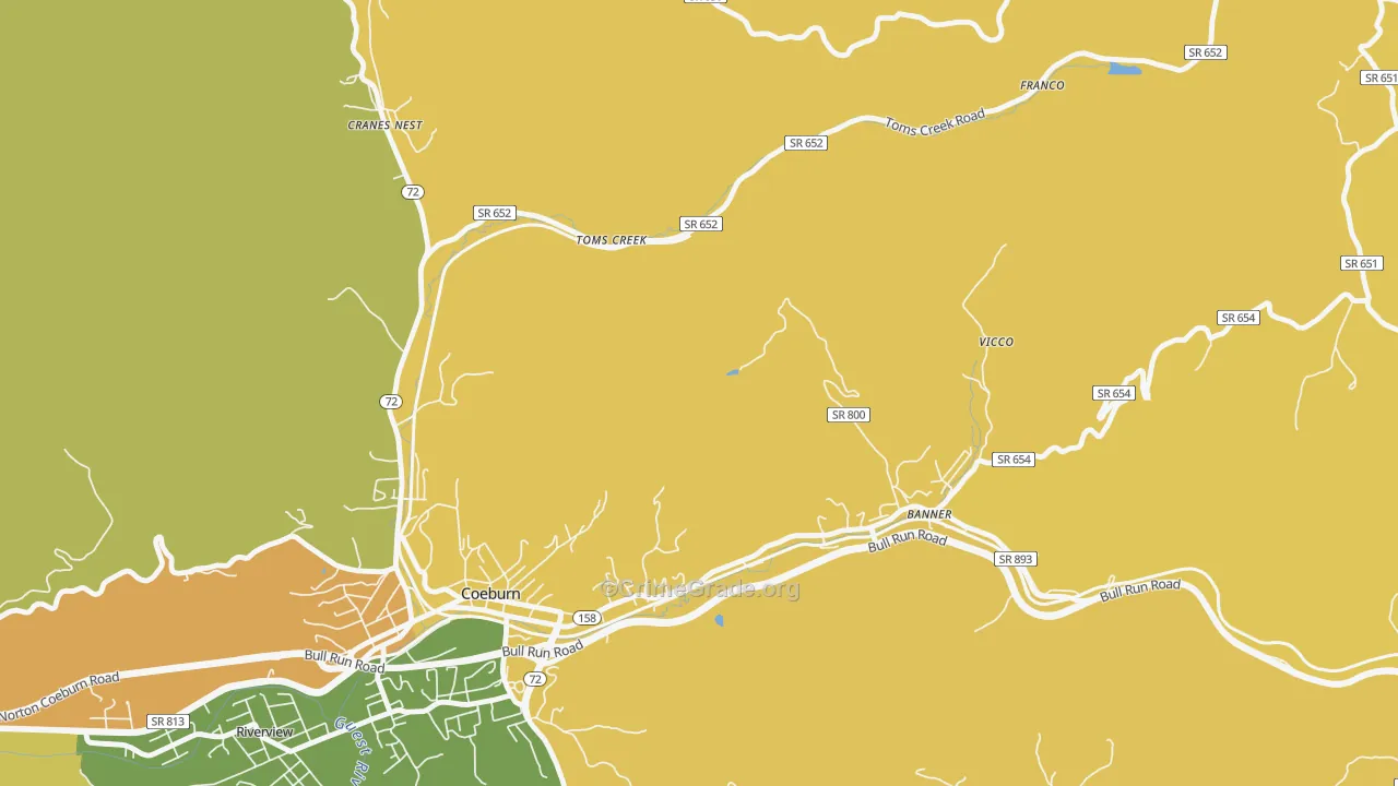 Toms Creek, VA Map of Murder Rates