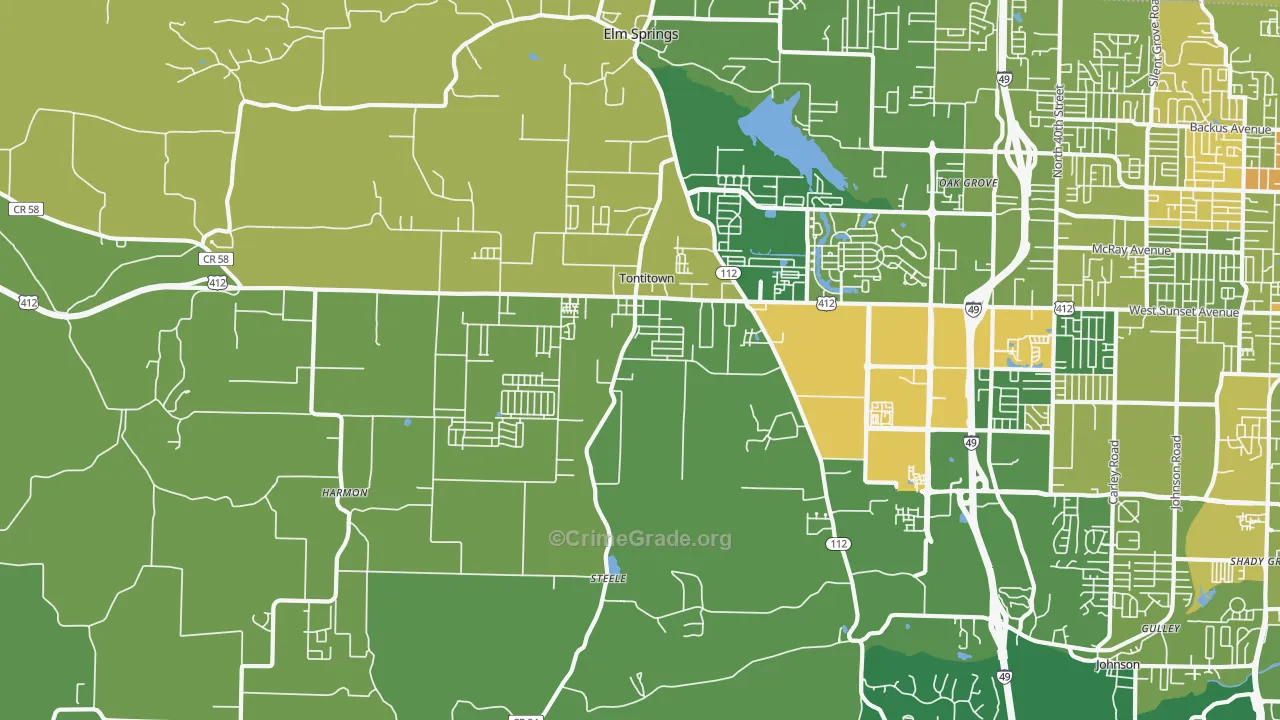 Tontitown, AR Map of Murder Rates