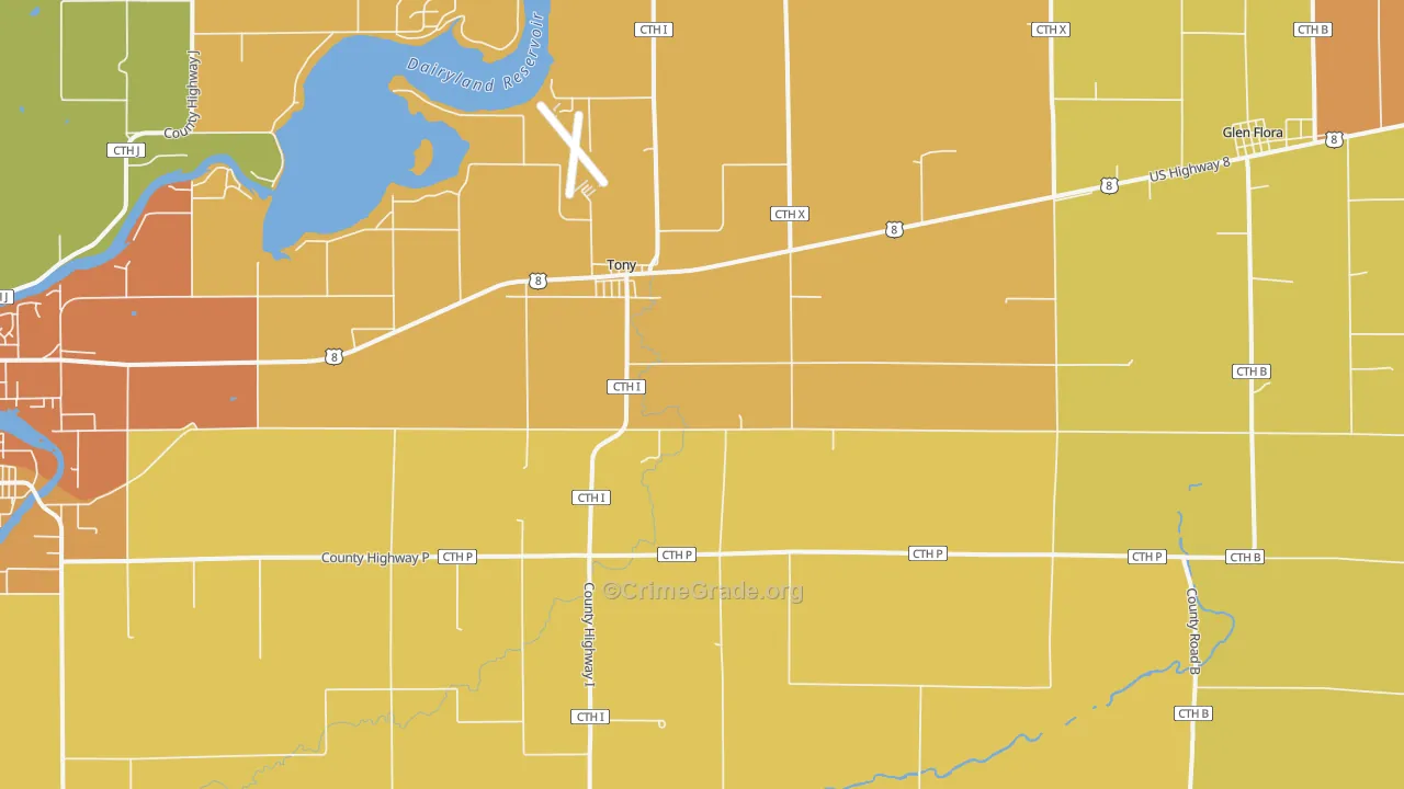 Tony, WI Map of Murder Rates