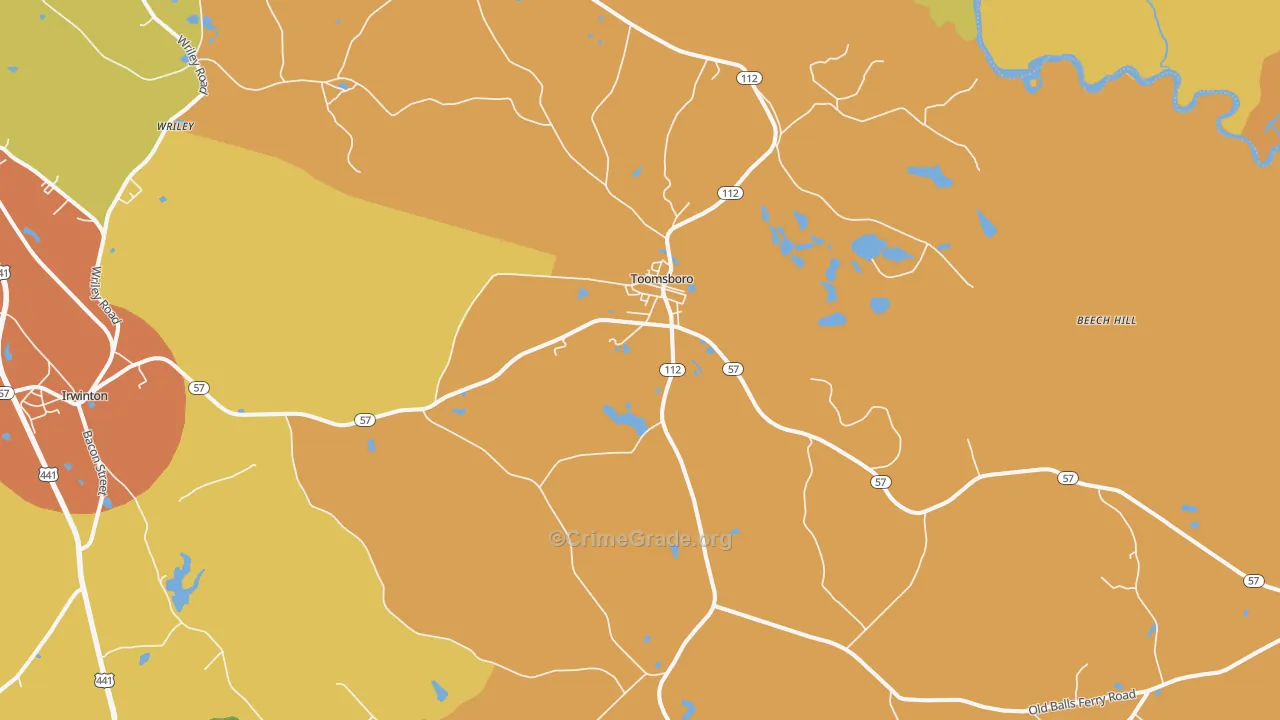 Toomsboro, GA Map of Murder Rates