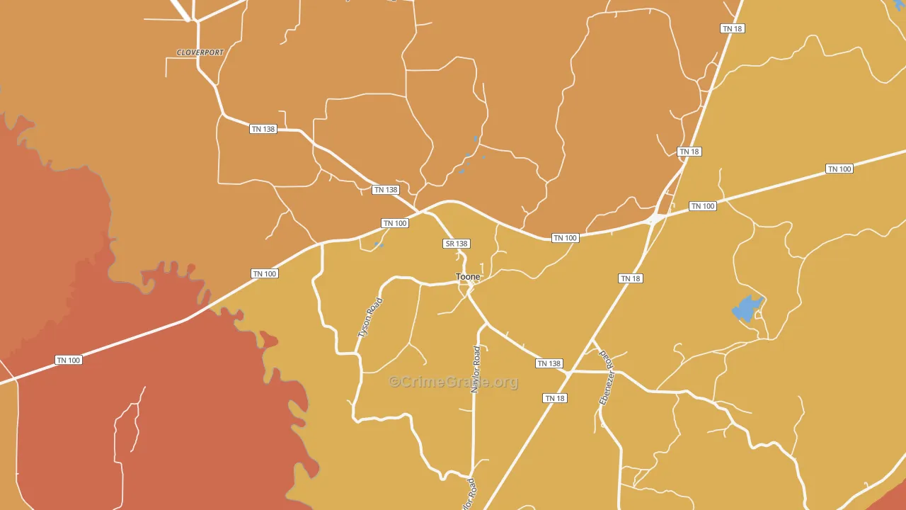 Toone, TN Map of Murder Rates