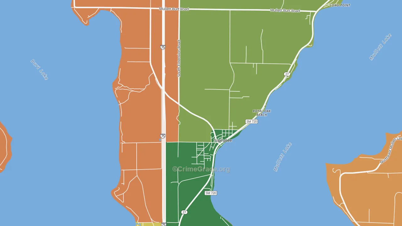 Topinabee, MI Map of Murder Rates
