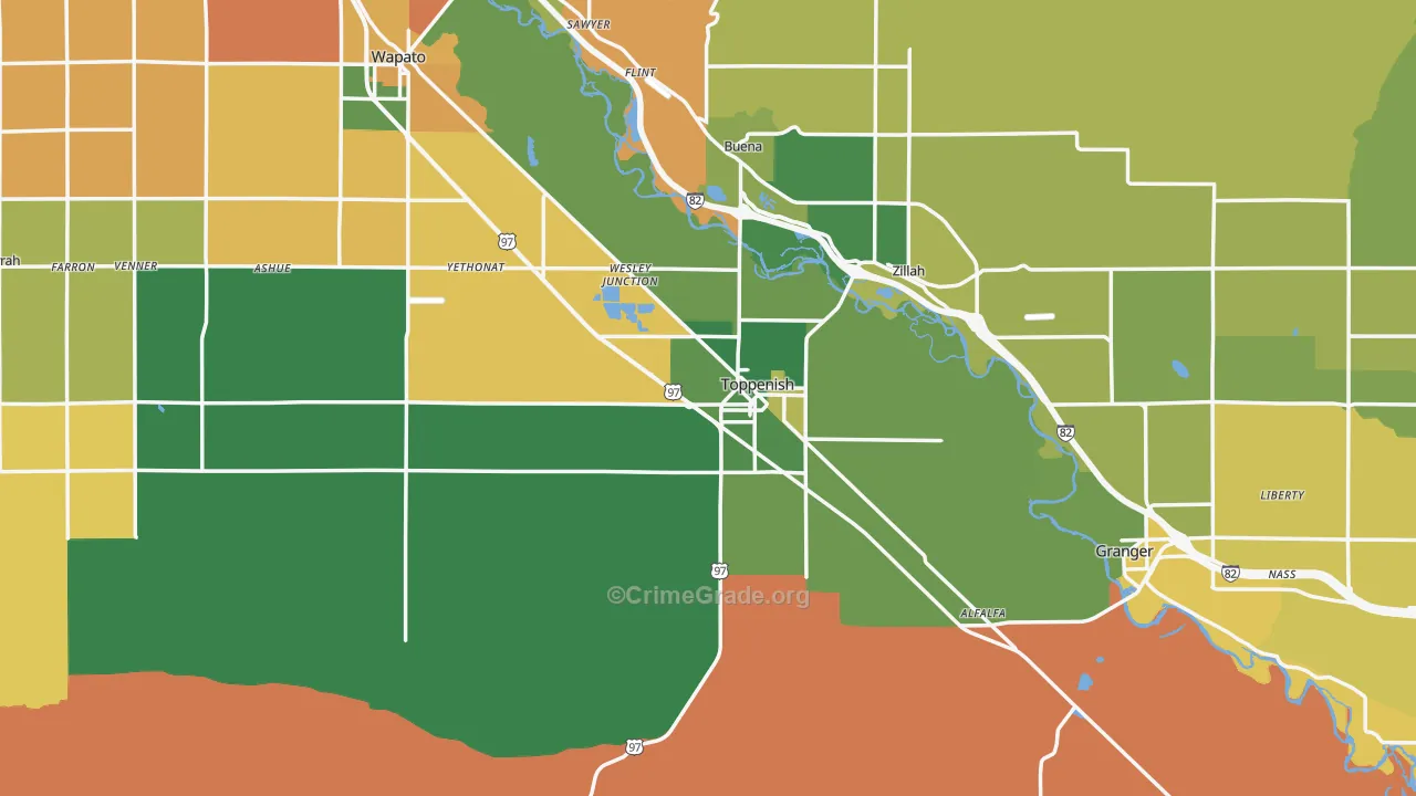 Toppenish, WA Map of Murder Rates