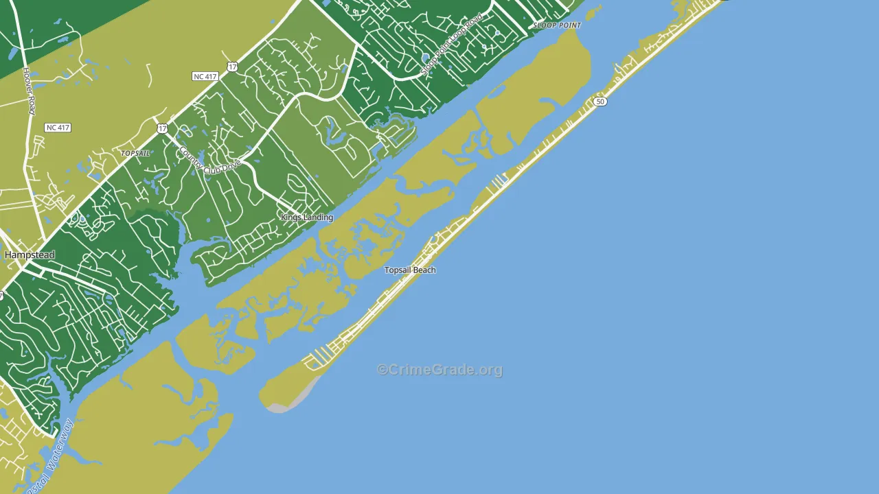 Topsail Beach, NC Map of Murder Rates