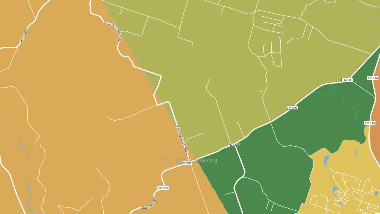 Topsey, TX Map of Murder Rates