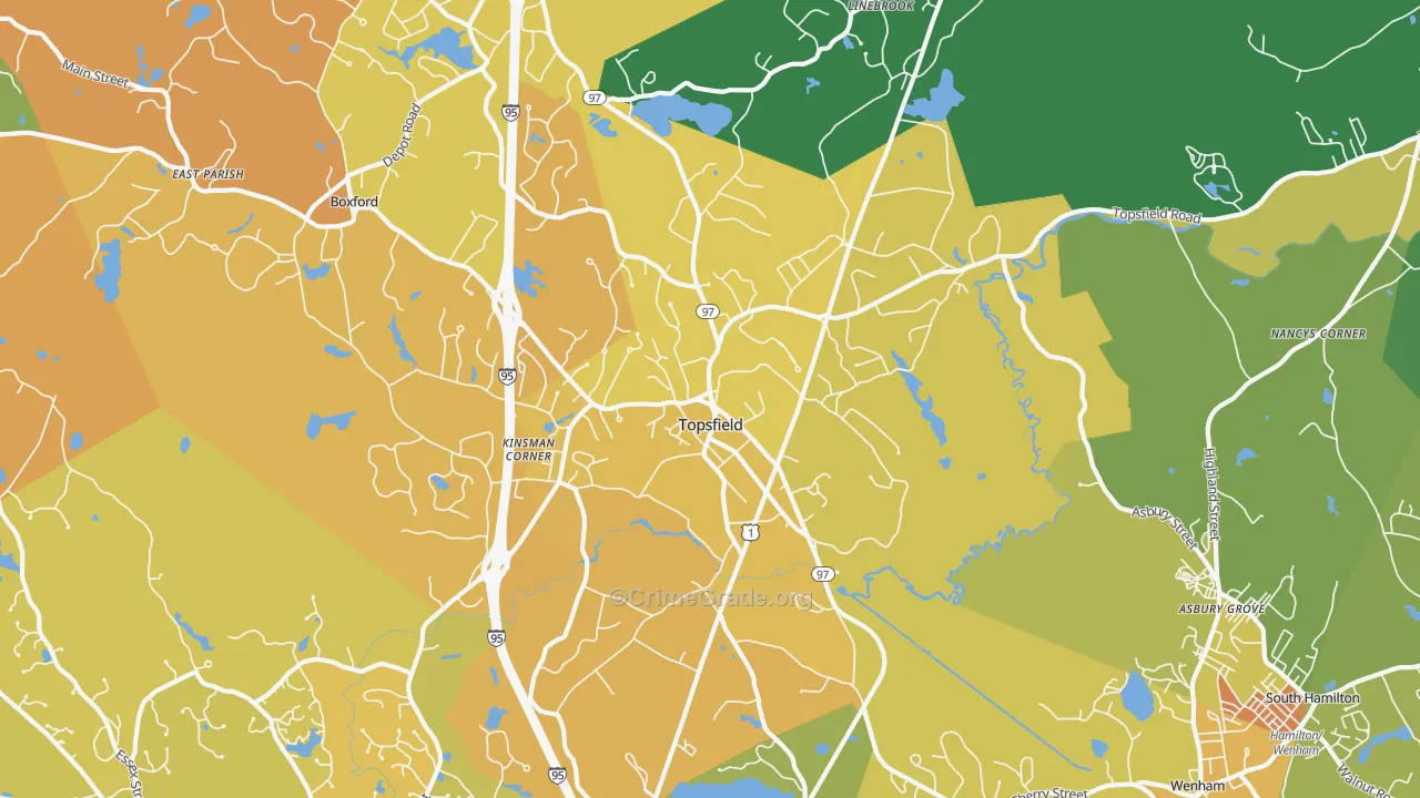 Topsfield, MA Map of Murder Rates