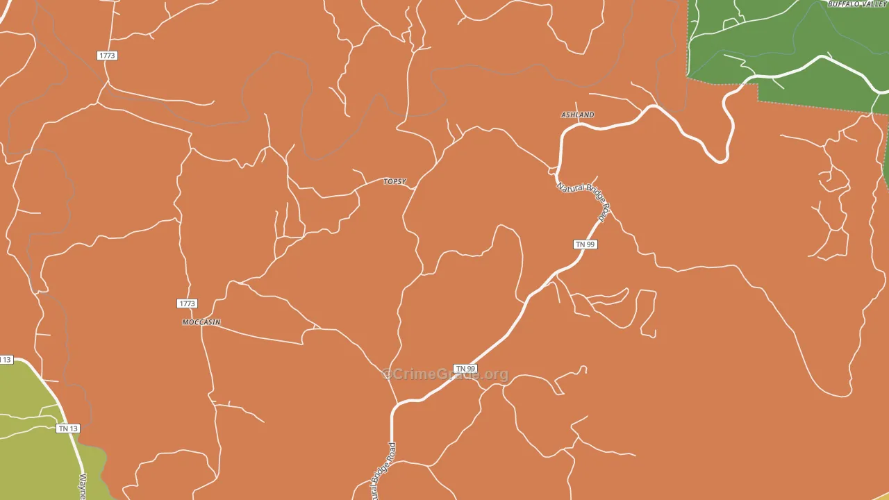 Topsy, TN Map of Murder Rates