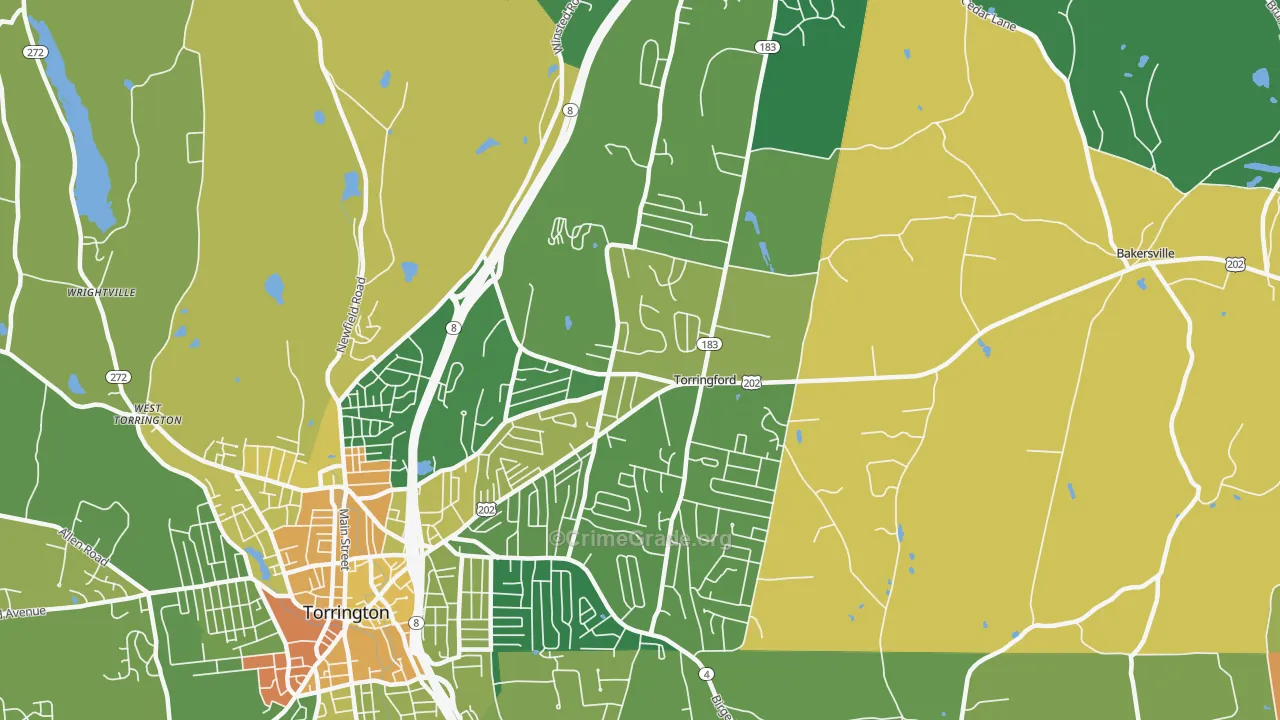 Torringford, Torrington, CT Map of Murder Rates