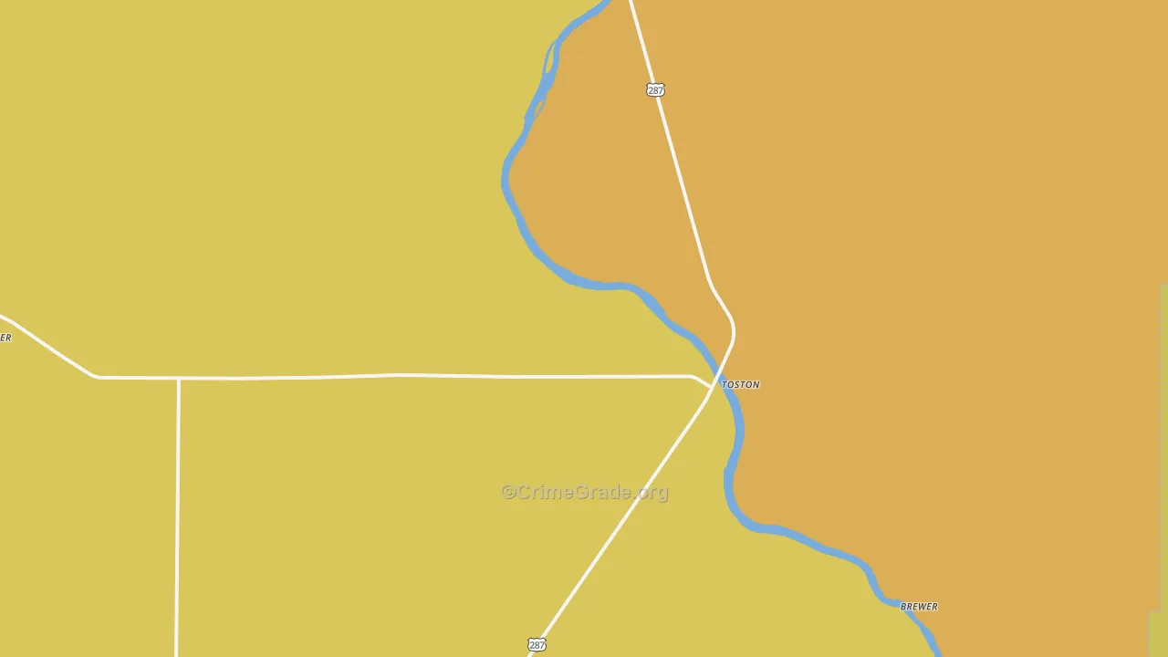 Toston, MT Map of Murder Rates