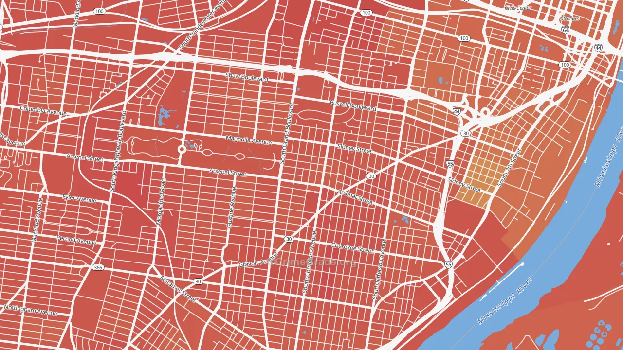 Tower Grove East, St. Louis, MO Map of Murder Rates
