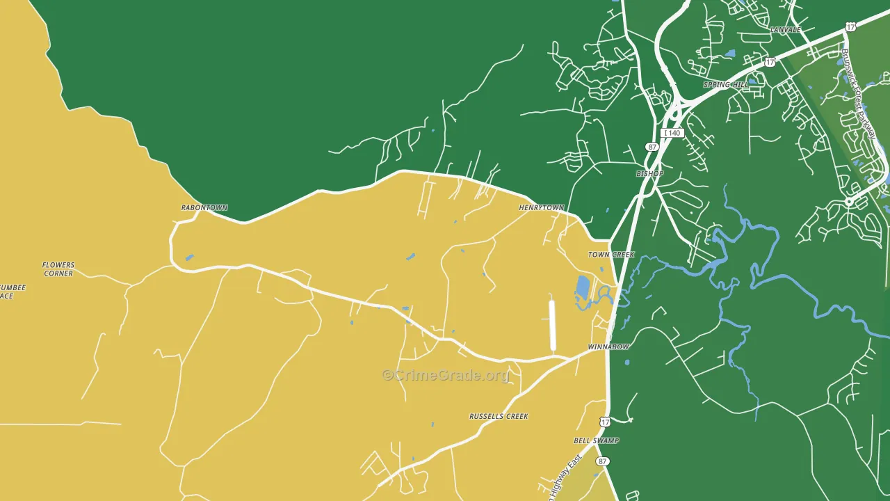 Town Creek, NC Map of Murder Rates