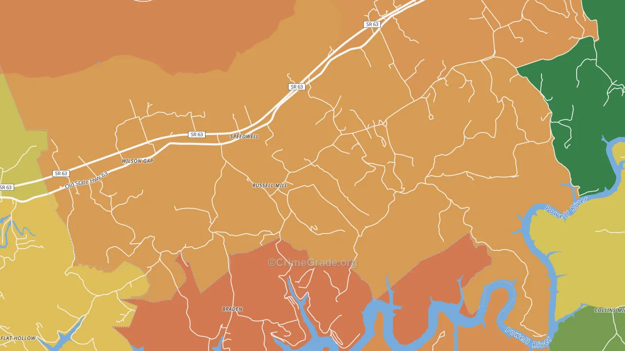 Town Creek, TN Map of Murder Rates