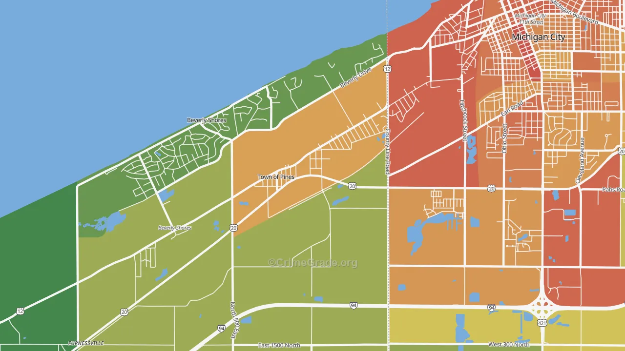 Town of Pines, IN Map of Murder Rates