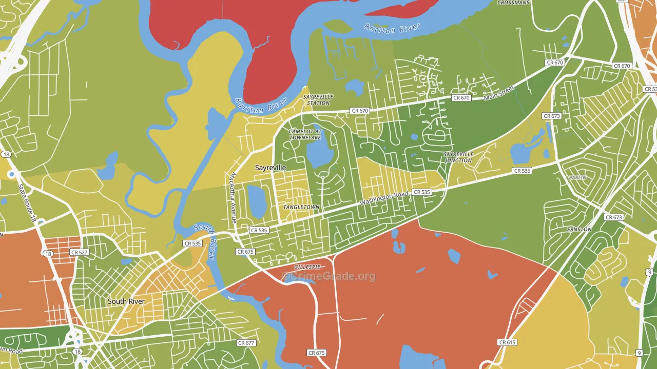 Townelake, Sayreville, NJ Map of Murder Rates
