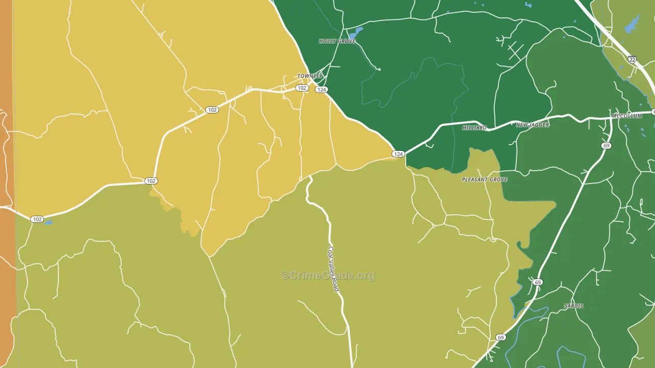 Townley, AL Map of Murder Rates