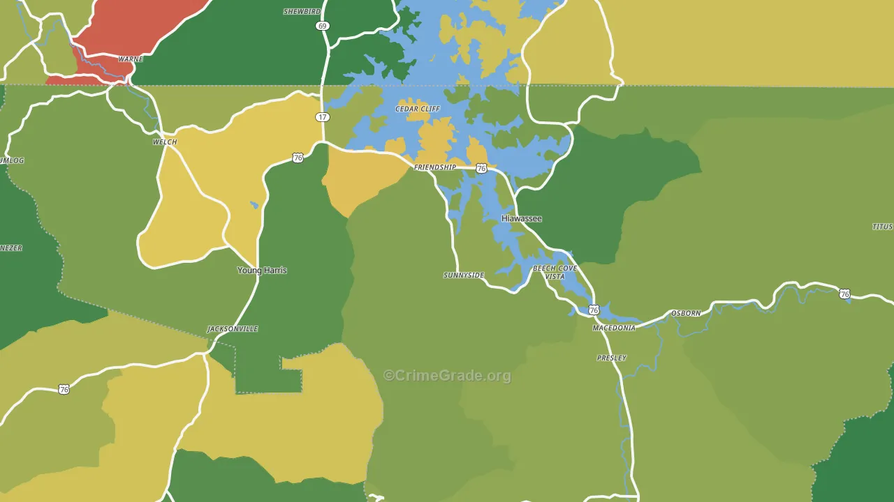 Towns County, GA Map of Murder Rates