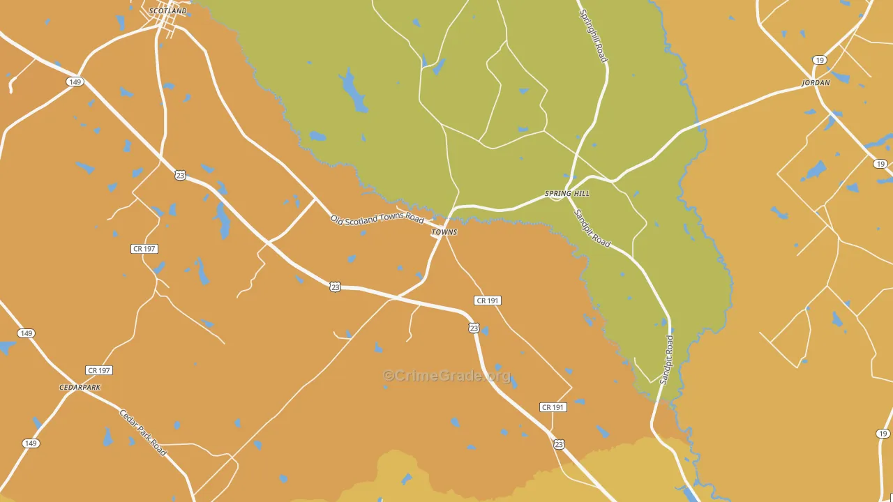 Towns, GA Map of Murder Rates
