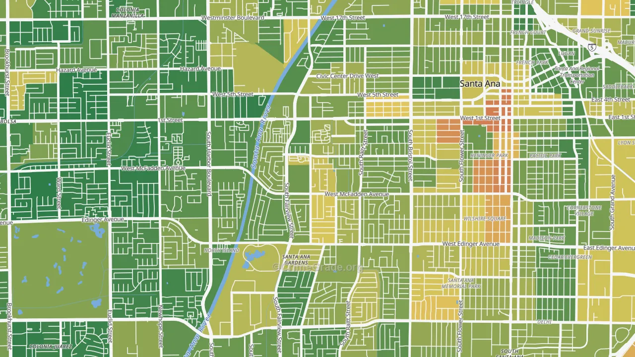 Townsend-Raitt, Santa Ana, CA Map of Murder Rates