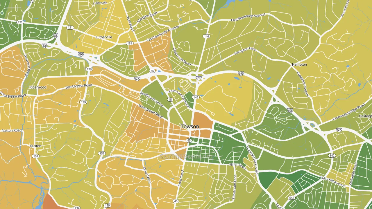 Towson Park, Towson, MD Map of Murder Rates