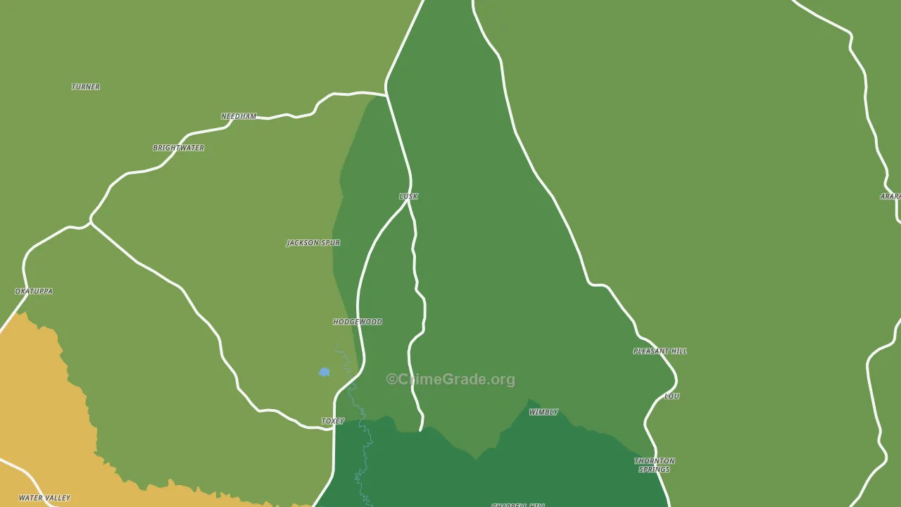 Toxey, AL Map of Murder Rates