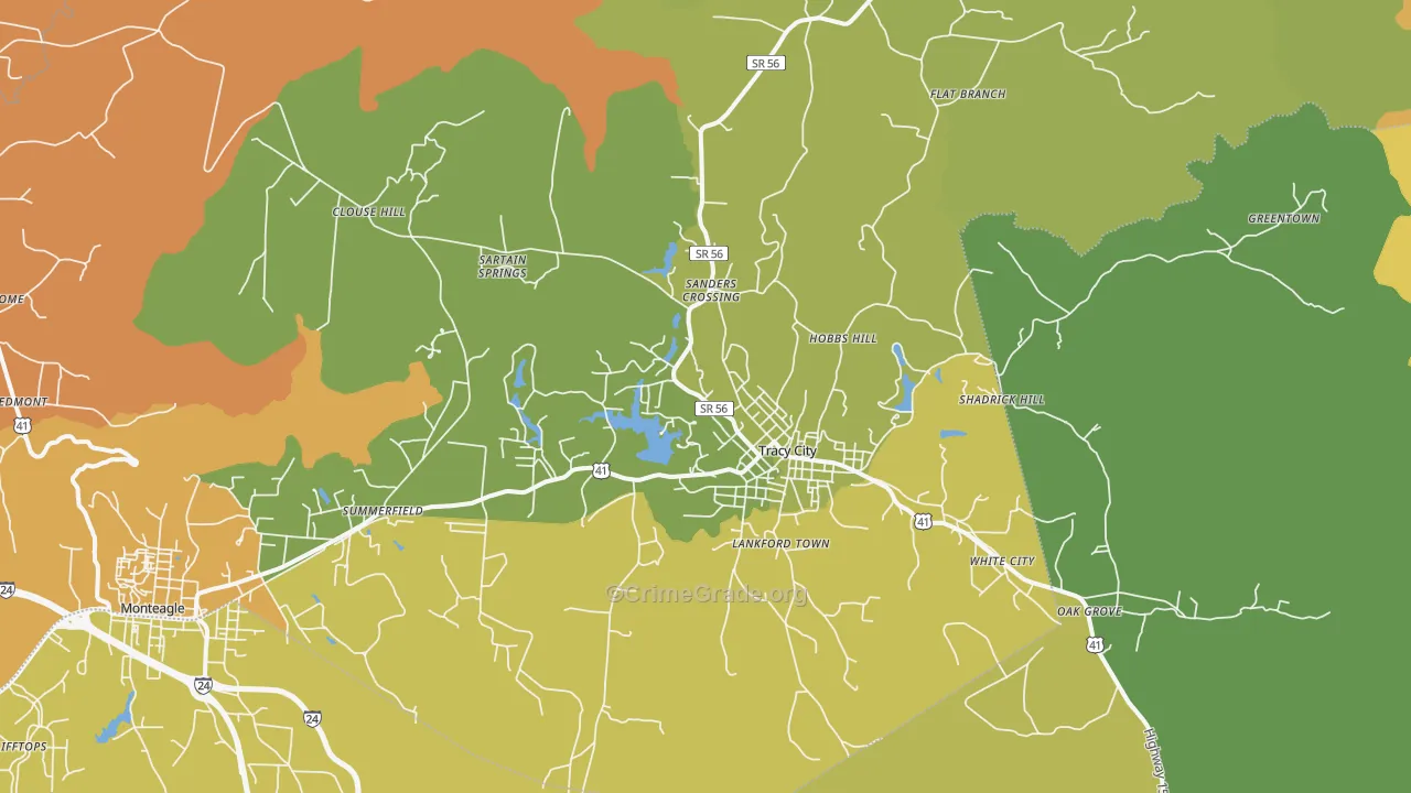 Tracy City, TN Map of Murder Rates
