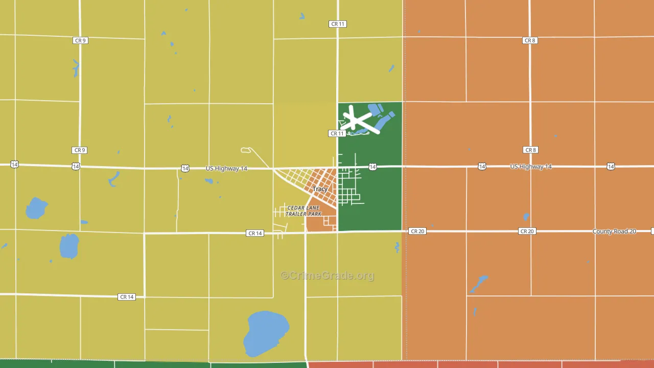 Tracy, MN Map of Murder Rates