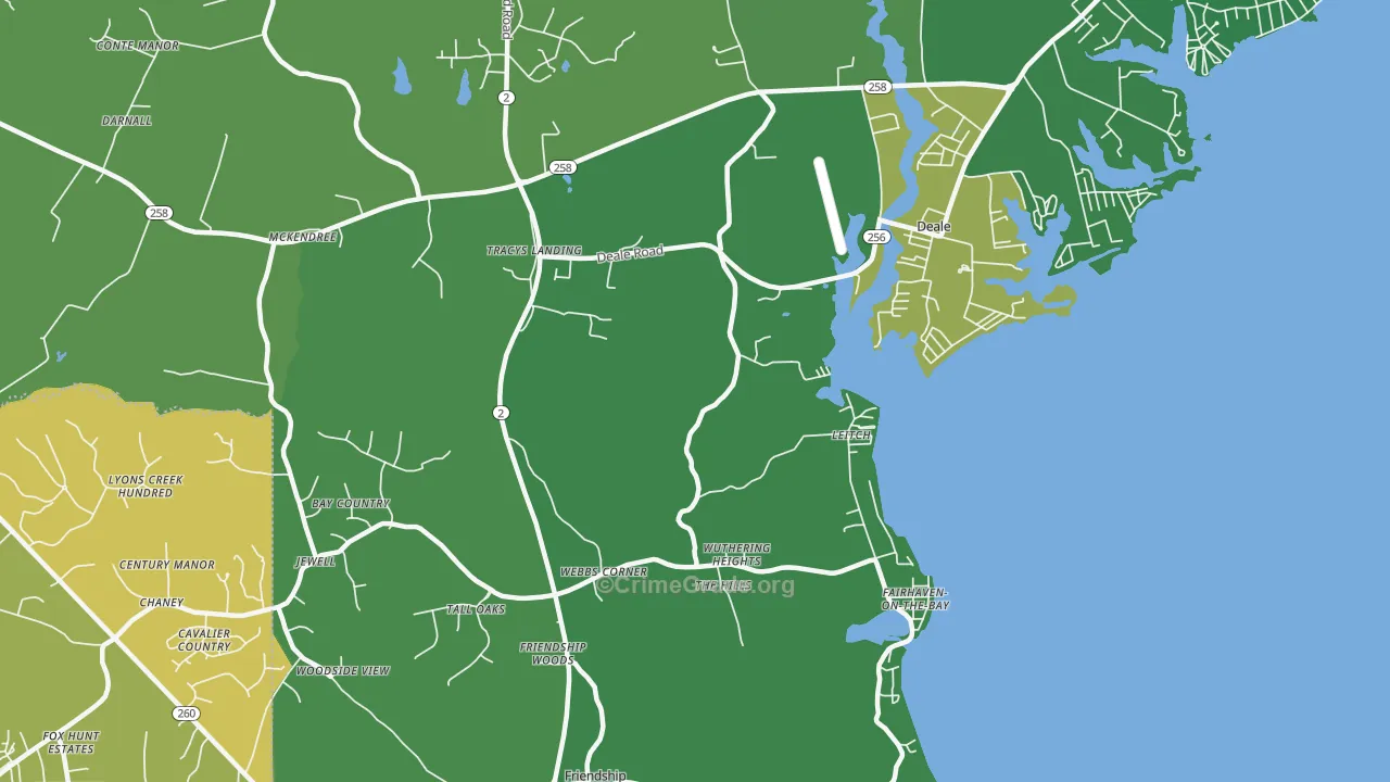Tracys Landing, MD Map of Murder Rates